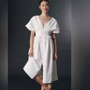 NWT Anthropologie White Front-Zip Midi Dress Sz L